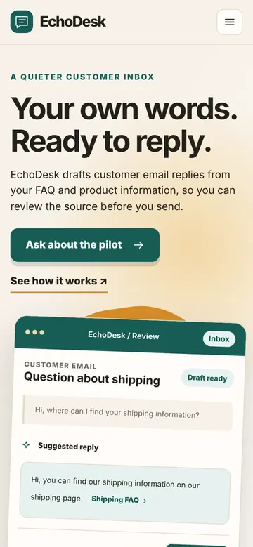 The EchoDesk website Hatchio AI built, on a desktop screen and a phone