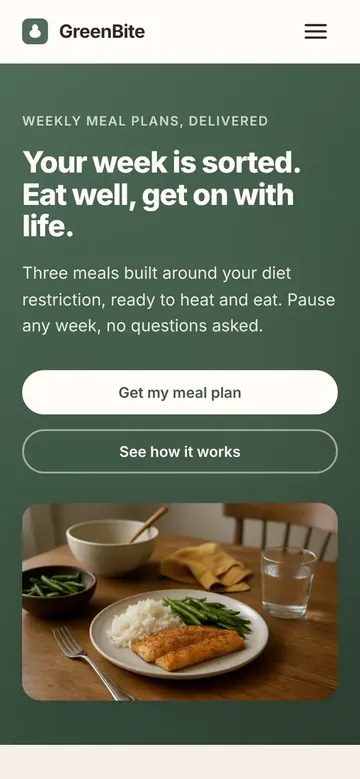The GreenBite website Hatchio AI built, on a desktop screen and a phone