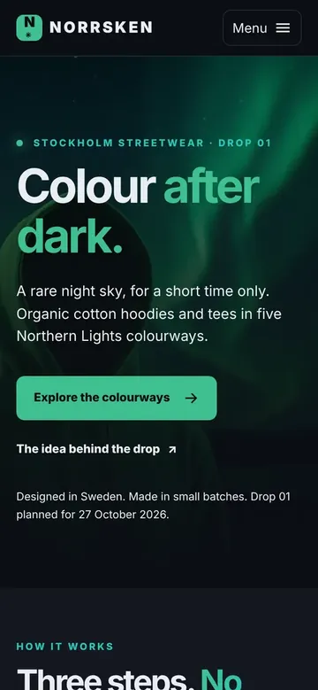 The Norrsken website Hatchio AI built, on a desktop screen and a phone